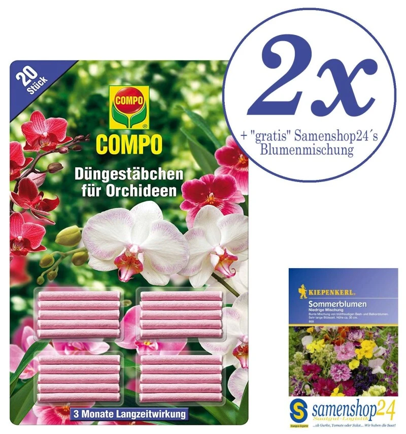 2x 20 Stück Compo Orchideen Düngestäbchen + Samenshop24´s Blumenmischung 3 2x 20 Stück Compo Orchideen Düngestäbchen + Samenshop24´s Blumenmischung