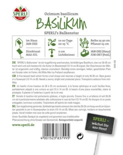 Basilikum SPERLING`s Balkonstar | Sehr Beliebtes Würz- U Heilkraut | Kleinblättrige Sorte