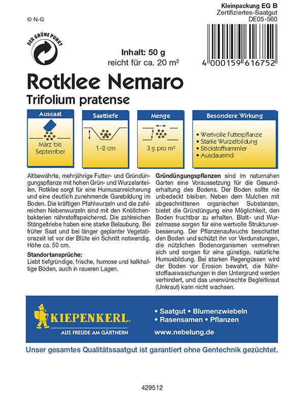 Rotklee Gründünger | Portion 50 G Für 20 M² | Altbewährte Gründüngungspflanze 4 Rotklee Gründünger | Portion 50 G Für 20 M² | Altbewährte Gründüngungspflanze – Bild 2