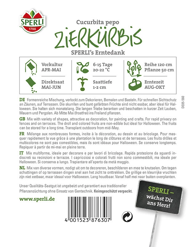 Zierkürbis SPERLI´s Erntedank, Mischung Aus Groß- Und Kleinfallenden Früchten 3 Zierkürbis SPERLI´s Erntedank, Mischung Aus Groß- Und Kleinfallenden Früchten