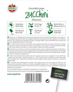 Zucchini Diamant F1, Rankenlos, Lange Tragend, Sperli Saatgut